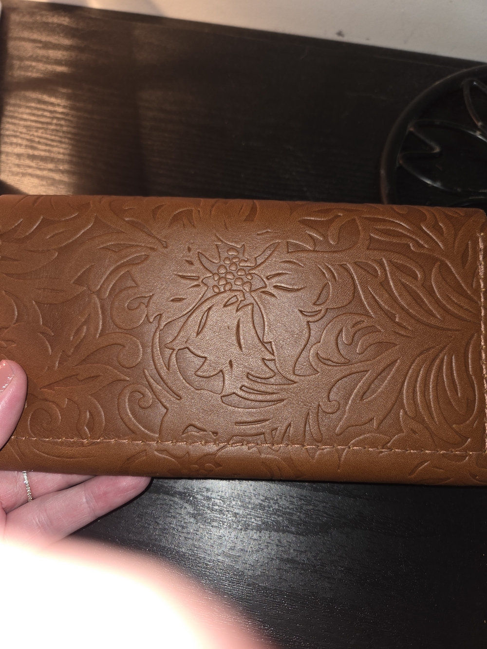 Portland Leather Embossed Long Wallet - Brown - Picture 2 of 4